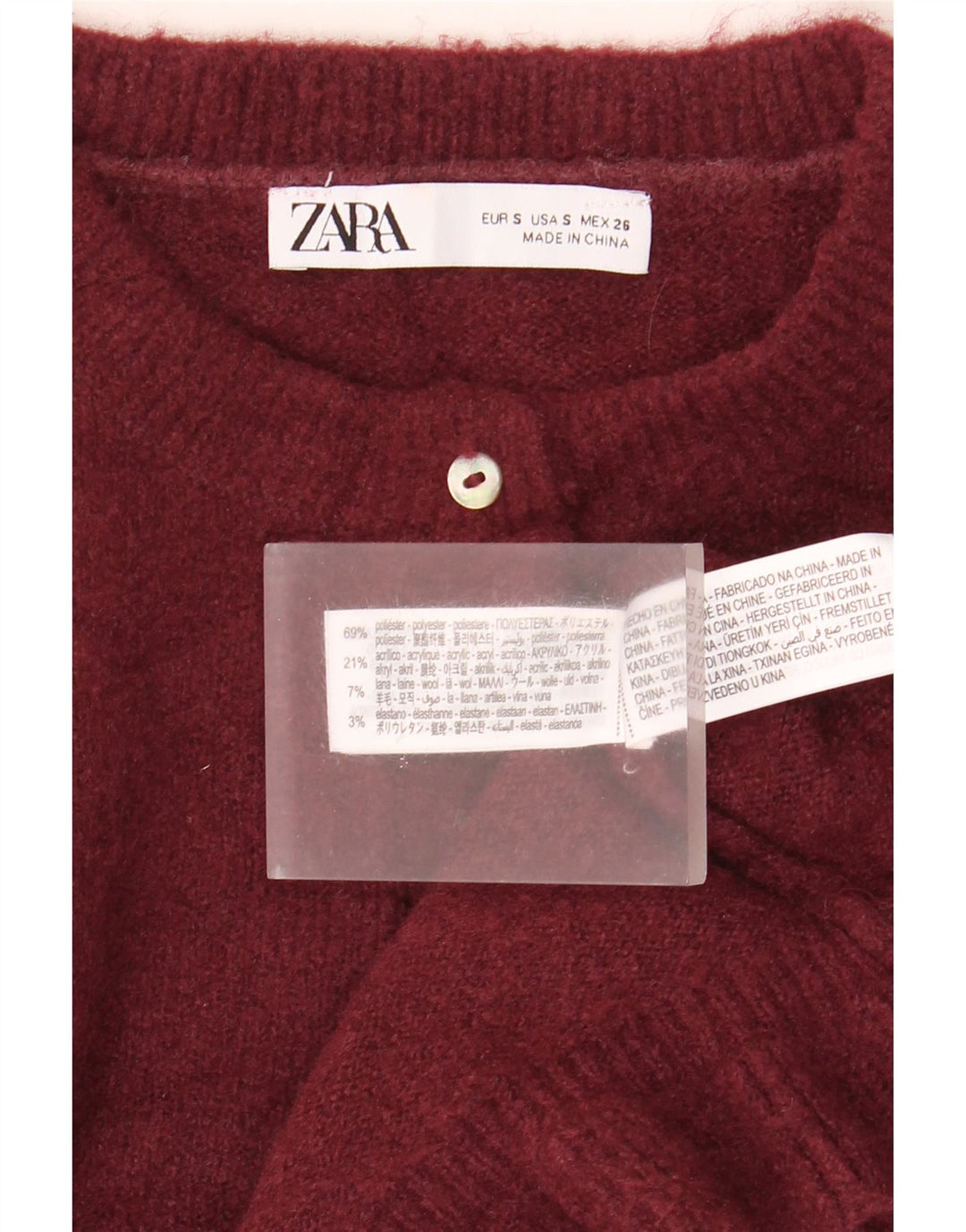 Женский укороченный кардиган оверсайз Zara UK 10, маленький темно-бордовый полиэстер