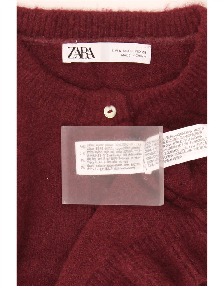 Женский укороченный кардиган оверсайз Zara UK 10, маленький темно-бордовый полиэстер