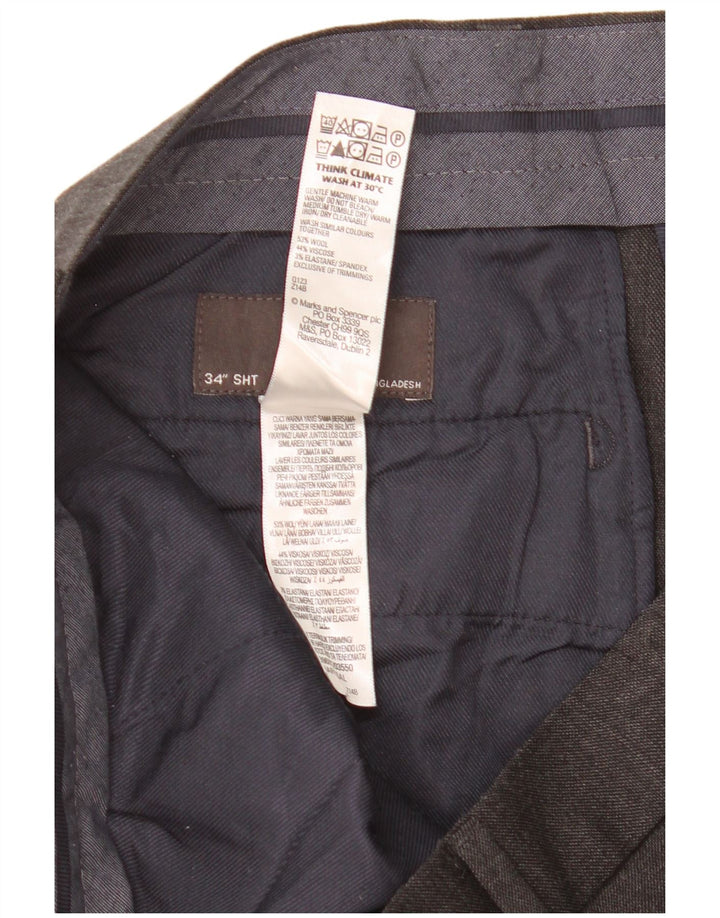 Мужские укороченные прямые костюмные брюки Marks & Spencer W34 L25 серые шерстяные