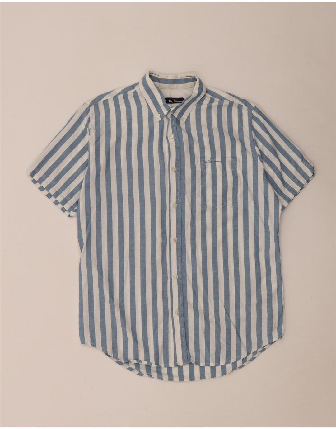 Мужская рубашка с коротким рукавом Ben Sherman, хлопковая синяя полоска среднего размера