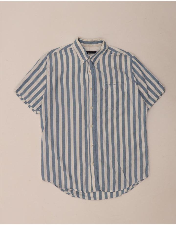 Мужская рубашка с коротким рукавом Ben Sherman, хлопковая синяя полоска среднего размера