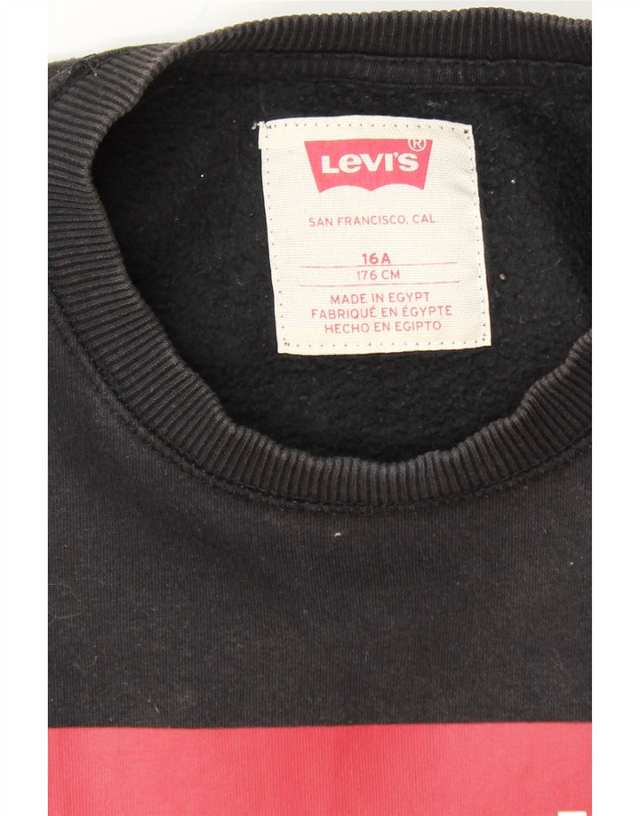 LEVI'S Boys Graphic Sweatshirt Jumper 15-16 Years Black Cotton Vintage Levi's and Second-Hand Levi's from Messina Hembry 