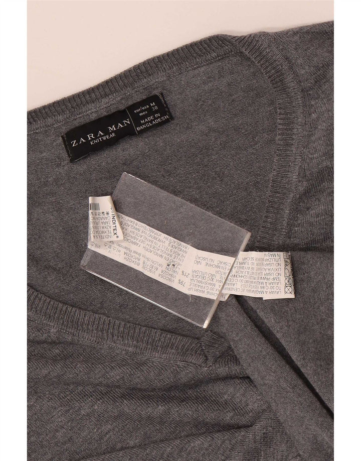 Мужской джемпер с v-образным вырезом Zara, средний серый вискозный свитер