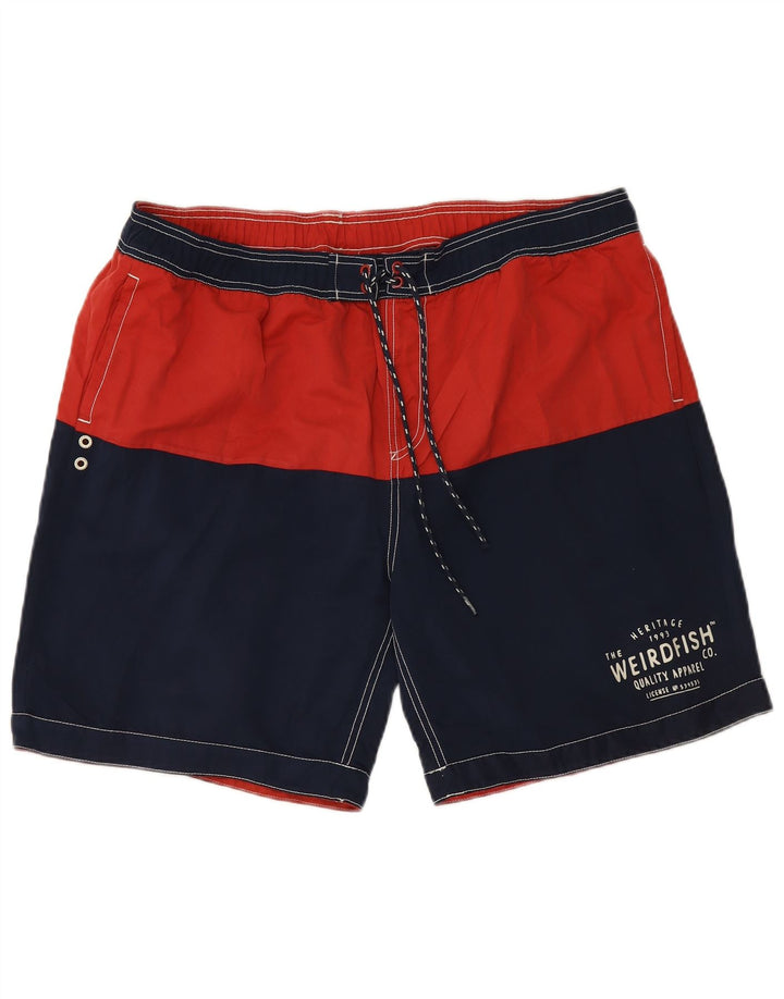 Мужские шорты для плавания WEIRD FISH с графическим рисунком XL, темно-синие, с цветными блоками