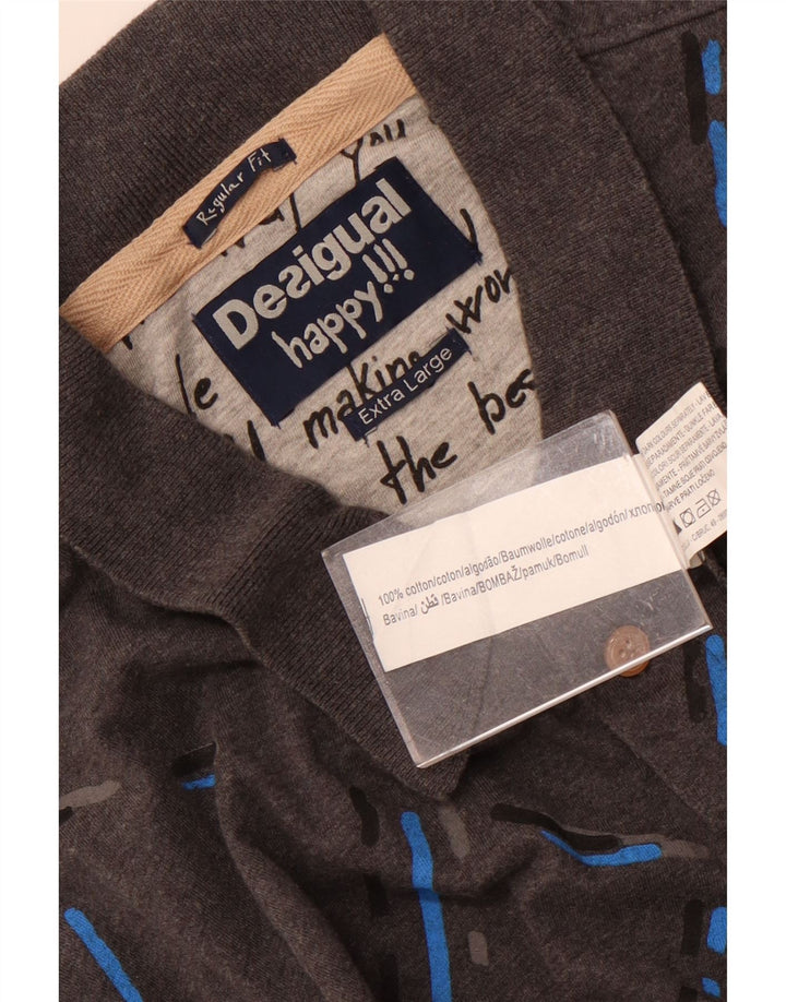 Мужская рубашка-поло Desigual с длинным рукавом стандартного размера XL, серая клетка, хлопок