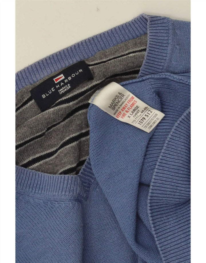 Мужской джемпер с v-образным вырезом Marks & Spencer Blue Harbour, XL, хлопок