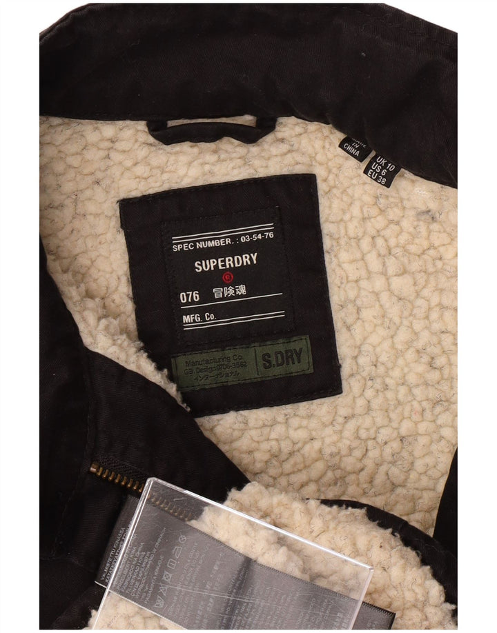 SUPERDRY Женская куртка в стиле милитари UK 10, маленькая, черный хлопок