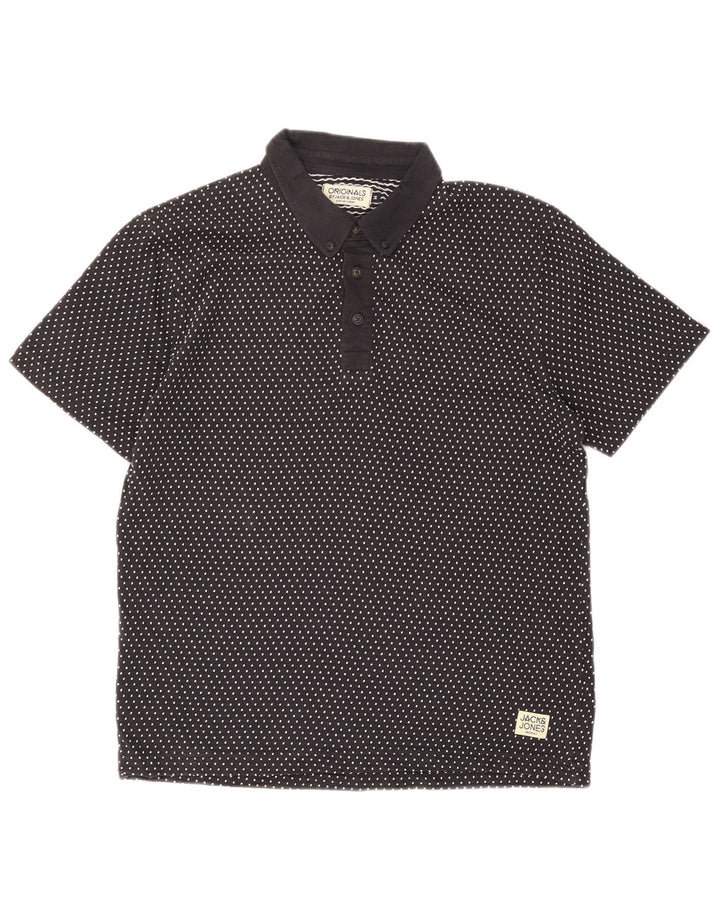 Мужская рубашка-поло Jack & Jones среднего размера, темно-синяя, пятнистая, хлопковая