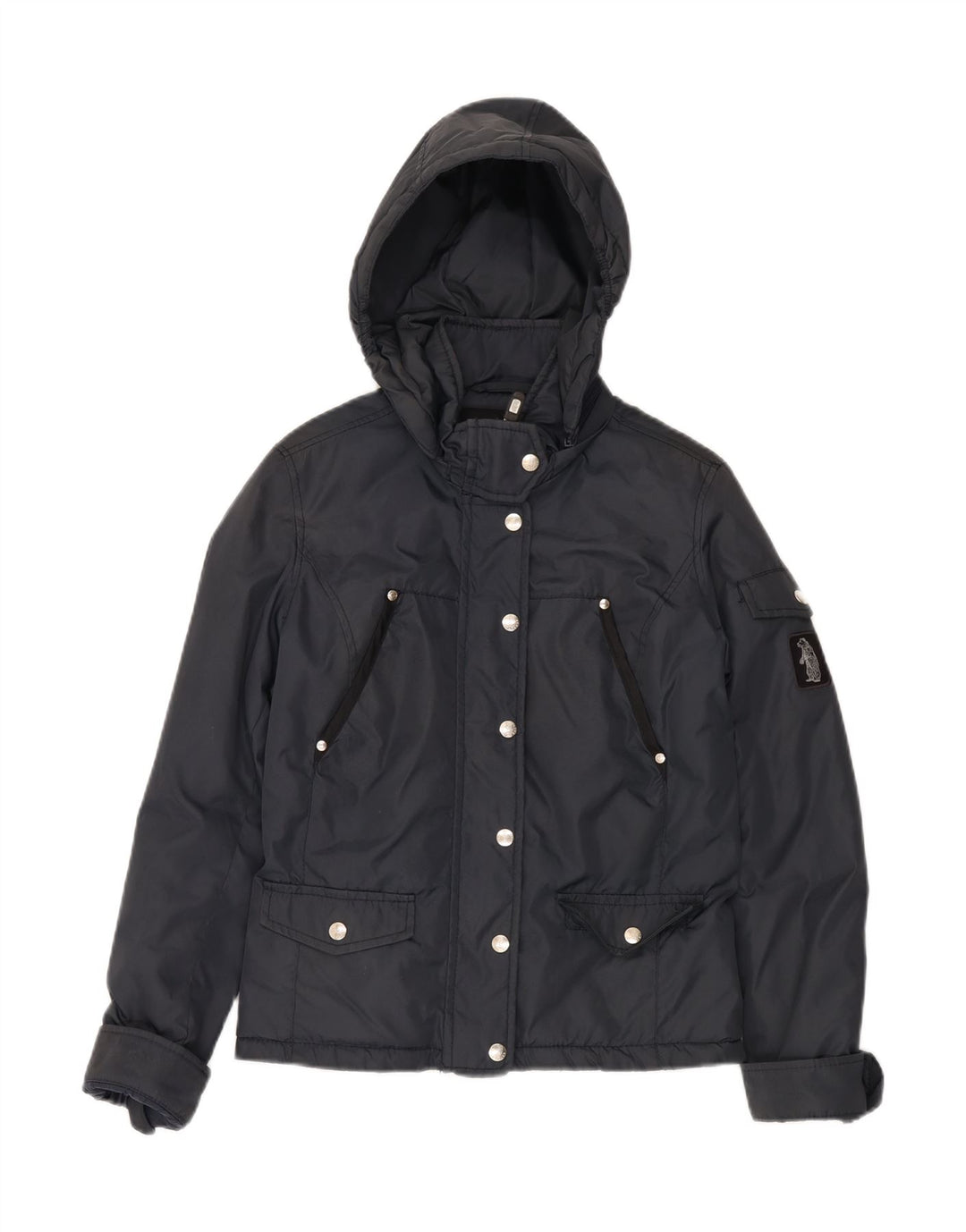 REFRIGIWEAR Womens Hooded Windbreaker Jacket UK 14 Medium Navy Blue Nylon Vintage Refrigiwear and Second-Hand Refrigiwear from Messina Hembry 