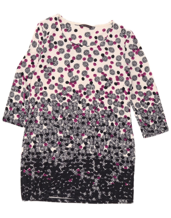Marks & Spencer Womens 3/4 Sleeve Sheath Dress UK 12 Medium White Floral