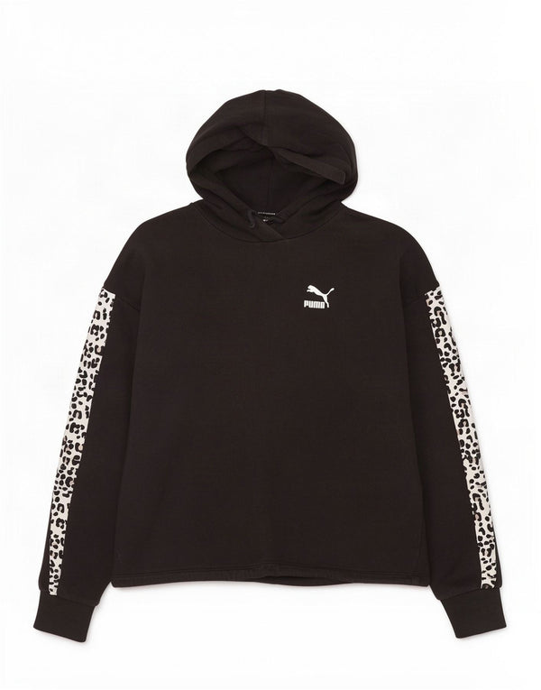 Женский джемпер с капюшоном оверсайз Puma UK 10, маленький черный с животным принтом