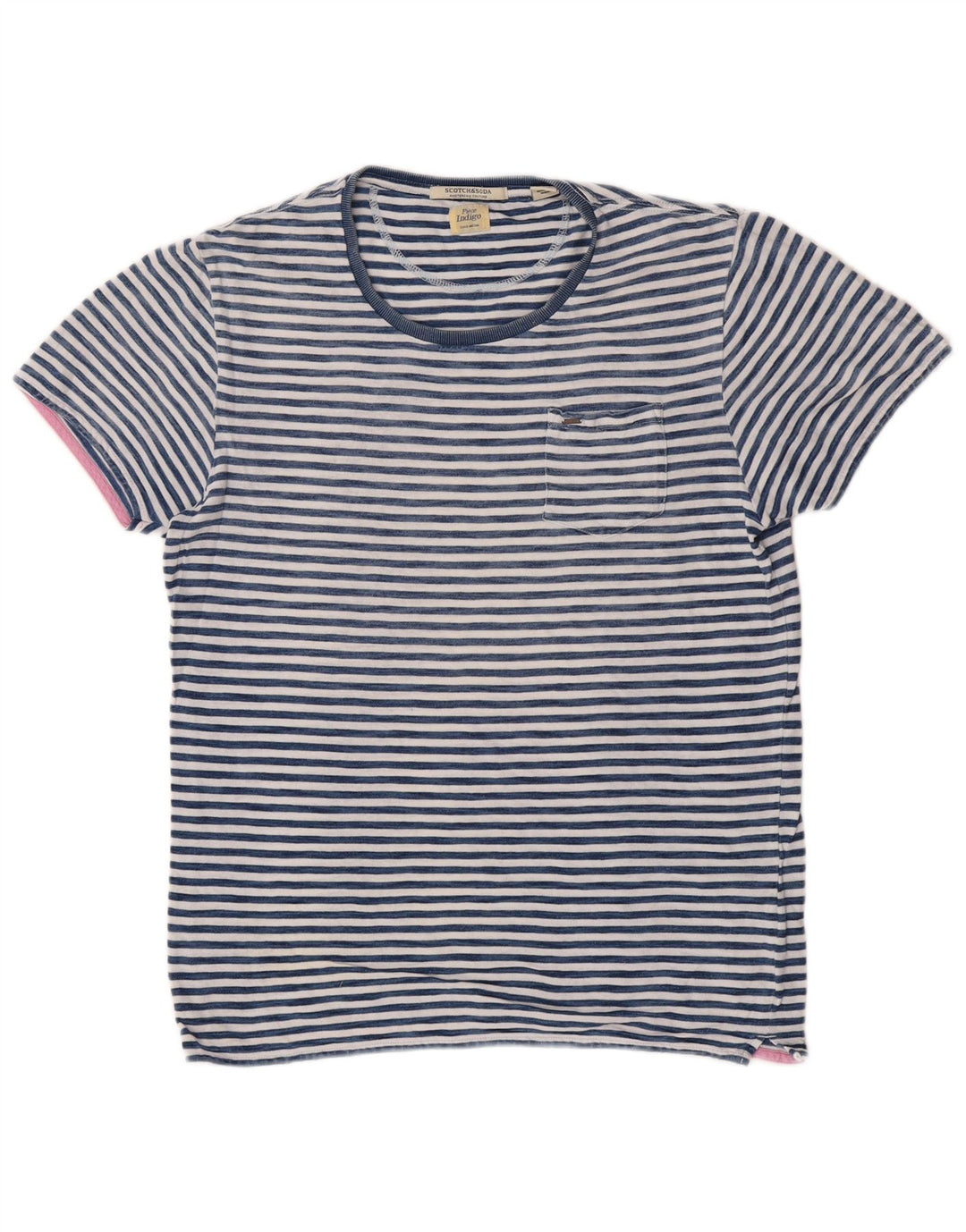 Мужская футболка Scotch & Soda, классическая хлопковая футболка среднего синего цвета в полоску