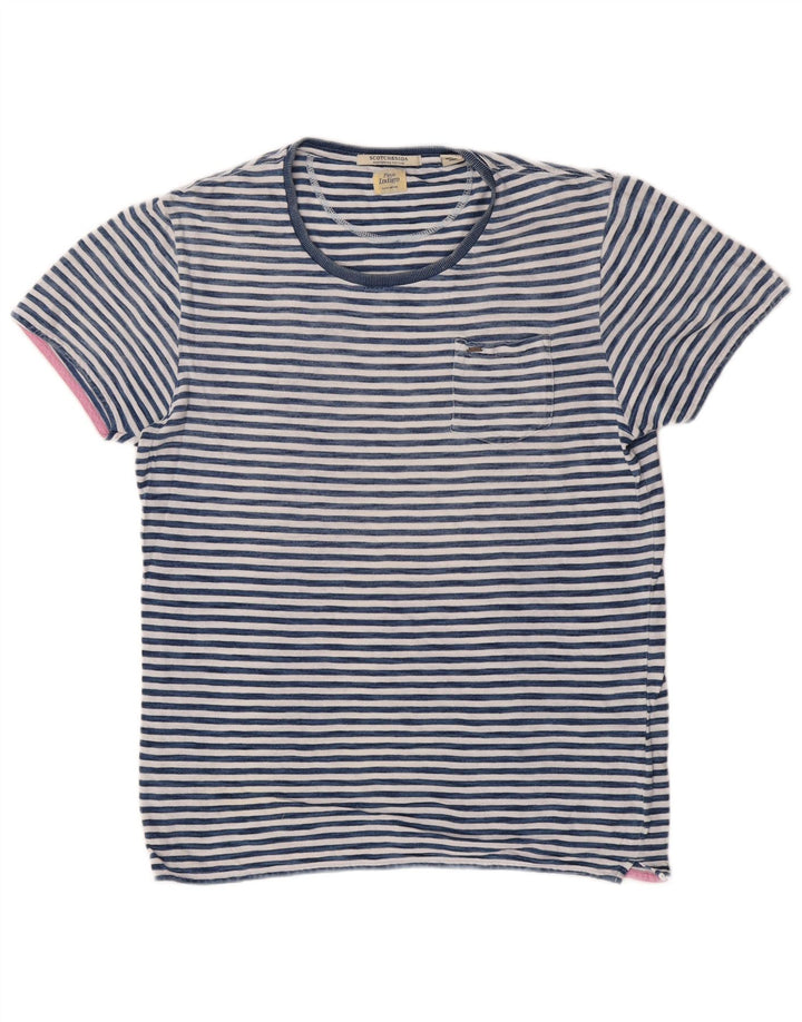 Мужская футболка Scotch & Soda, классическая хлопковая футболка среднего синего цвета в полоску