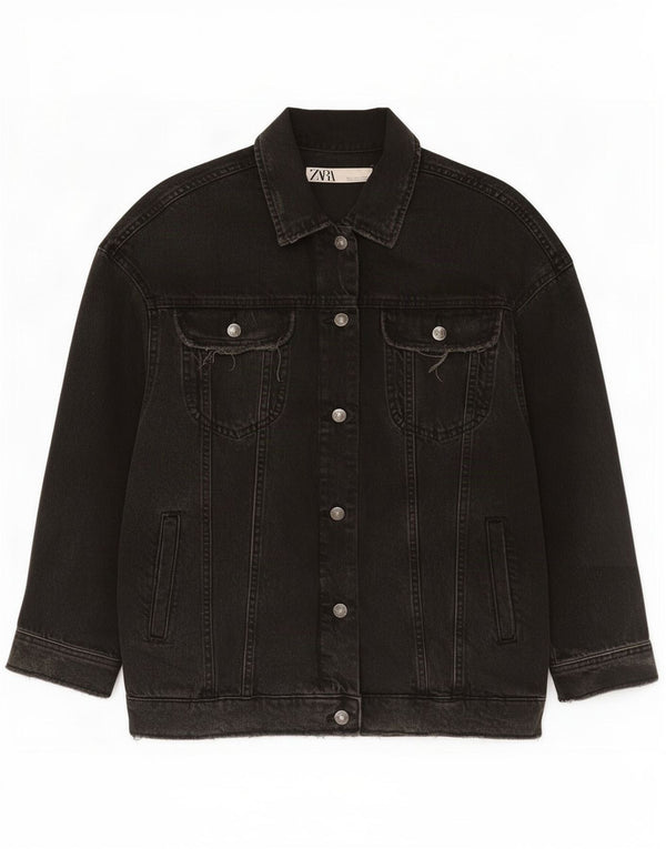 Zara Womens Denim Jacket UK 16 Large Black Cotton