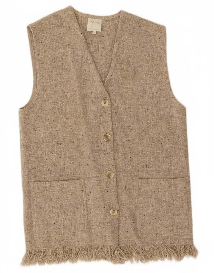 Винтажный женский кардиган без рукавов, Великобритания, 14, средний серый, шерстяной в крапинку