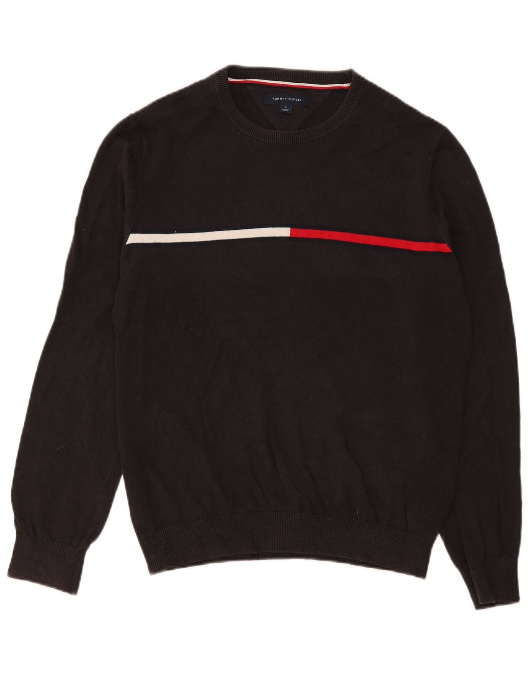 Мужской джемпер с круглым вырезом Tommy Hilfiger, хлопковый свитер среднего серого цвета с цветными блоками
