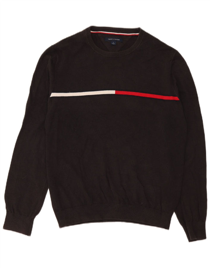 Мужской джемпер с круглым вырезом Tommy Hilfiger, хлопковый свитер среднего серого цвета с цветными блоками