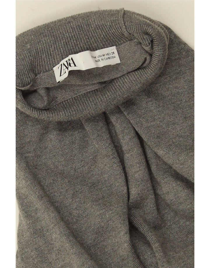 Женский джемпер с высоким воротником Zara с рукавами 3/4, Великобритания 12, средний серый цвет