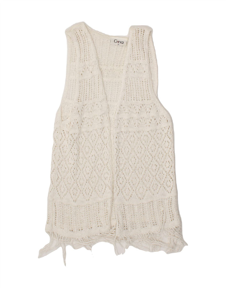 VINTAGE Womens Sleeveless Cardigan Sweater IT 42 Medium White Viscose Vintage Vintage and Second-Hand Vintage from Messina Hembry 
