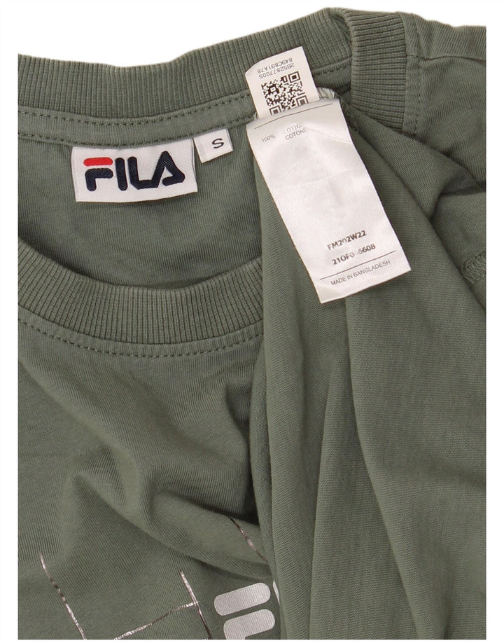 Мужская футболка с рисунком FILA, маленький размер, цвет хаки, хлопок
