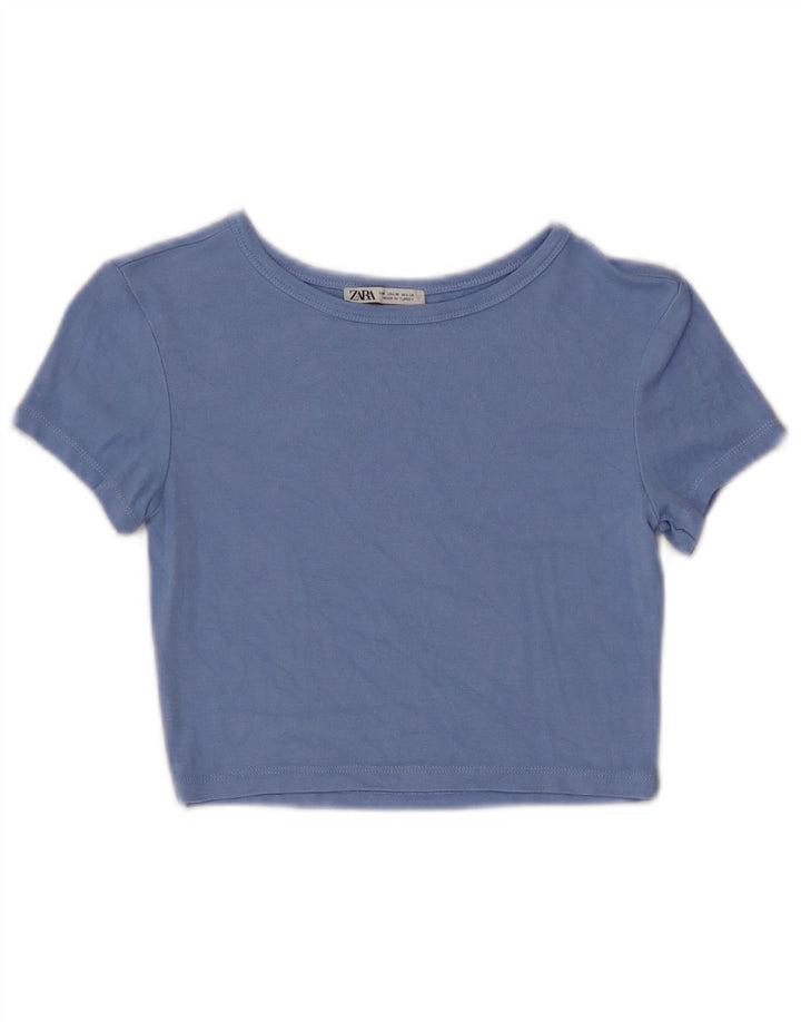 Женская укороченная футболка Zara UK 12, средний синий