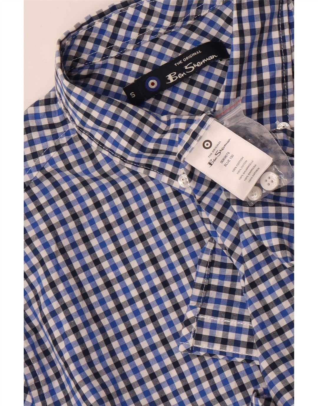 Мужская рубашка Ben Sherman, маленькая, темно-синяя, в мелкую клетку, хлопок