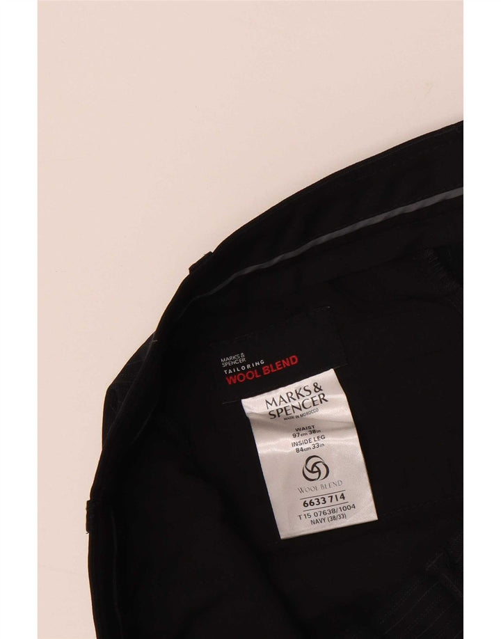 Мужские костюмные брюки Marks & Spencer W38 L33 из полиэстера темно-синего цвета в полоску