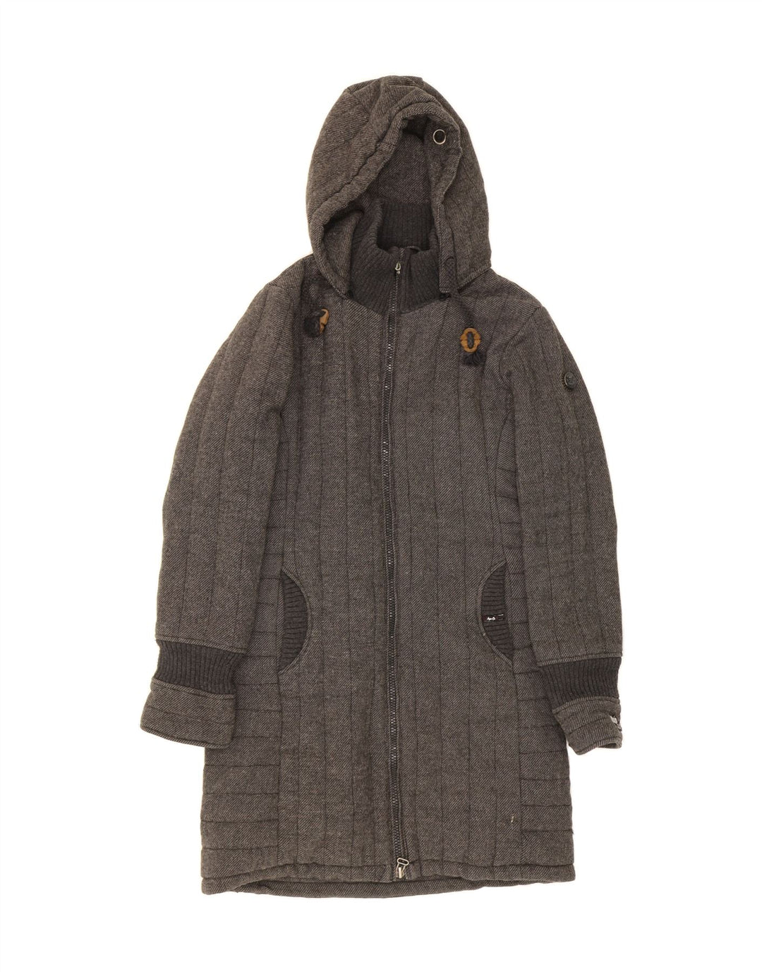KHUJO Womens Hooded Overcoat UK 18 XL Grey Striped Polyester Vintage KHUJO and Second-Hand KHUJO from Messina Hembry 