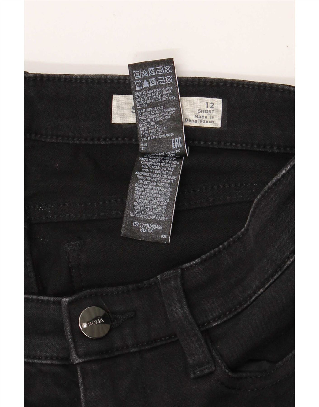 Женские короткие прямые джинсы Marks & Spencer UK 12, средние W28 L29, черные