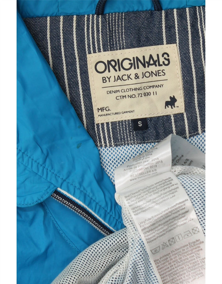 Мужская дождевик с капюшоном Jack & Jones UK 36, маленький синий нейлон