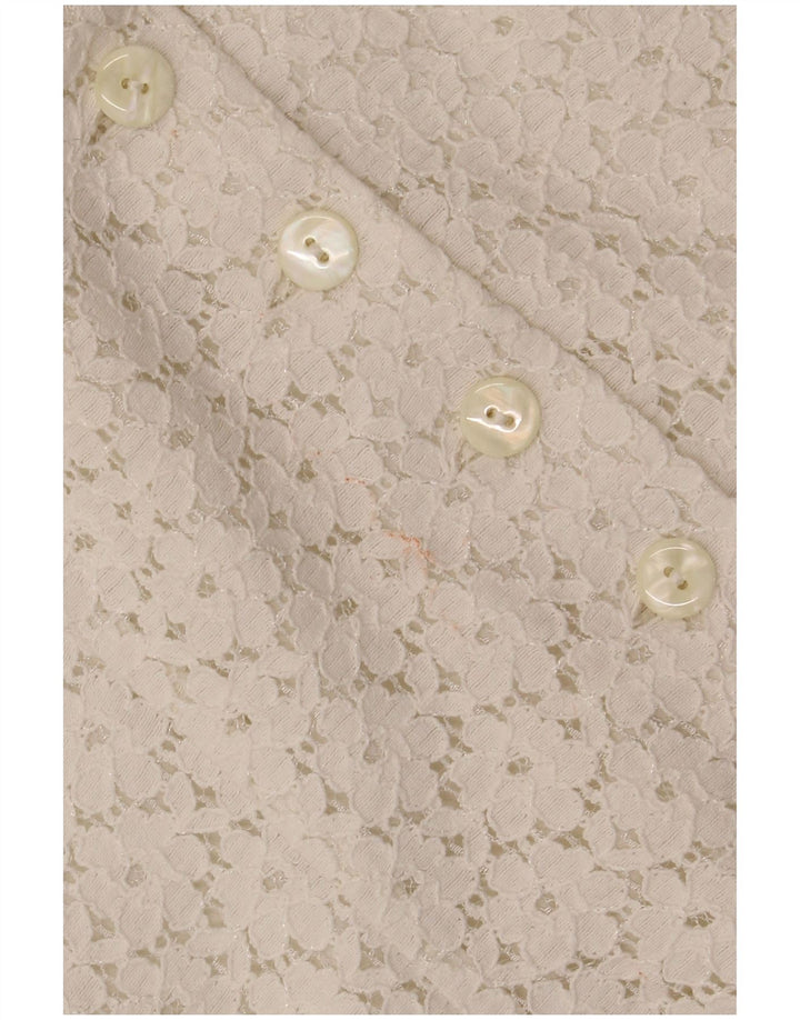 Женская укороченная блузка-рубашка с коротким рукавом VINTAGE IT 46, большая с белым цветочным принтом