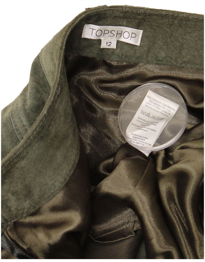TOPSHOP Женская замшевая юбка UK 12 Medium W32 Кожа цвета хаки