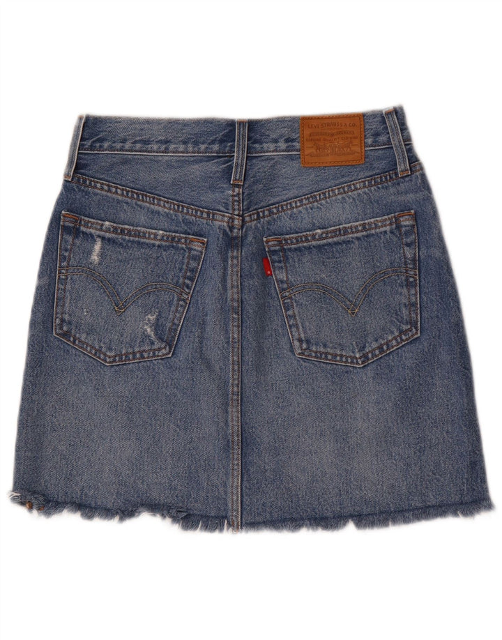 Женская джинсовая юбка Levi's с эффектом потертости W27, маленькая синяя, хлопок
