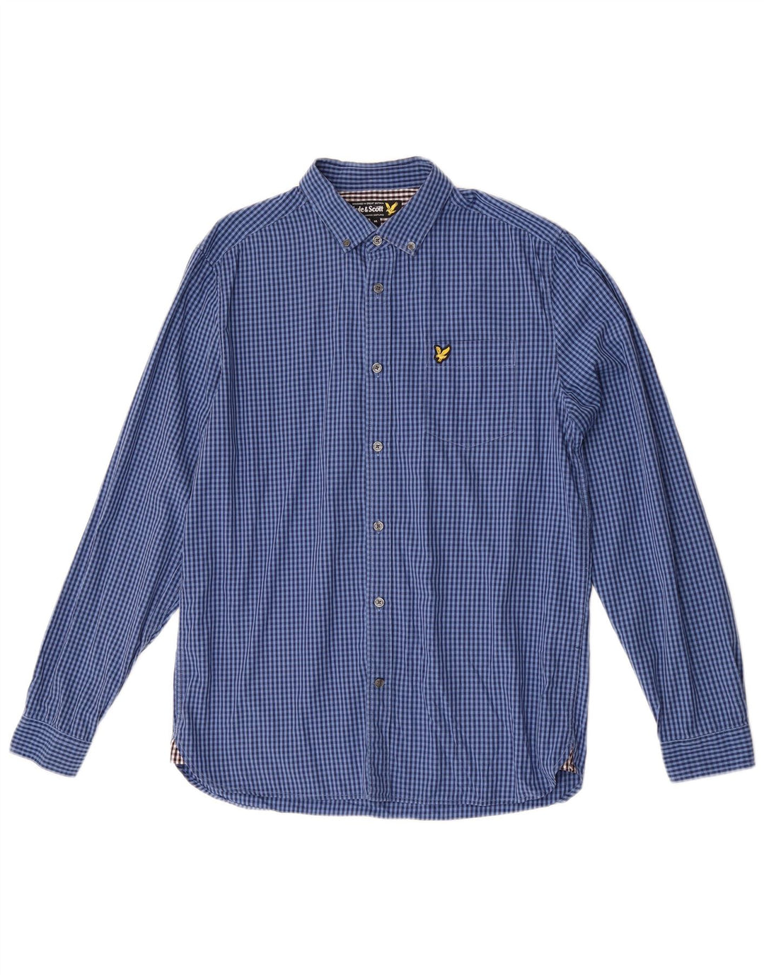 Мужская рубашка Lyle & Scott среднего цвета из хлопка в мелкую клетку синего цвета