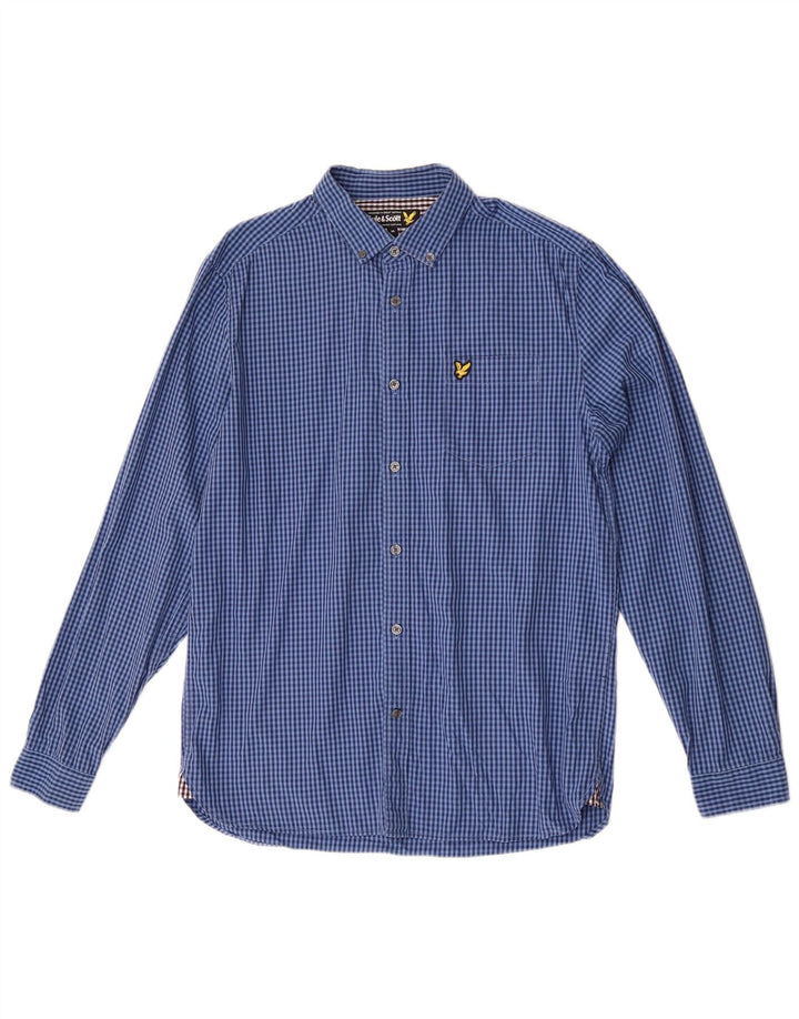 Мужская рубашка Lyle & Scott среднего цвета из хлопка в мелкую клетку синего цвета