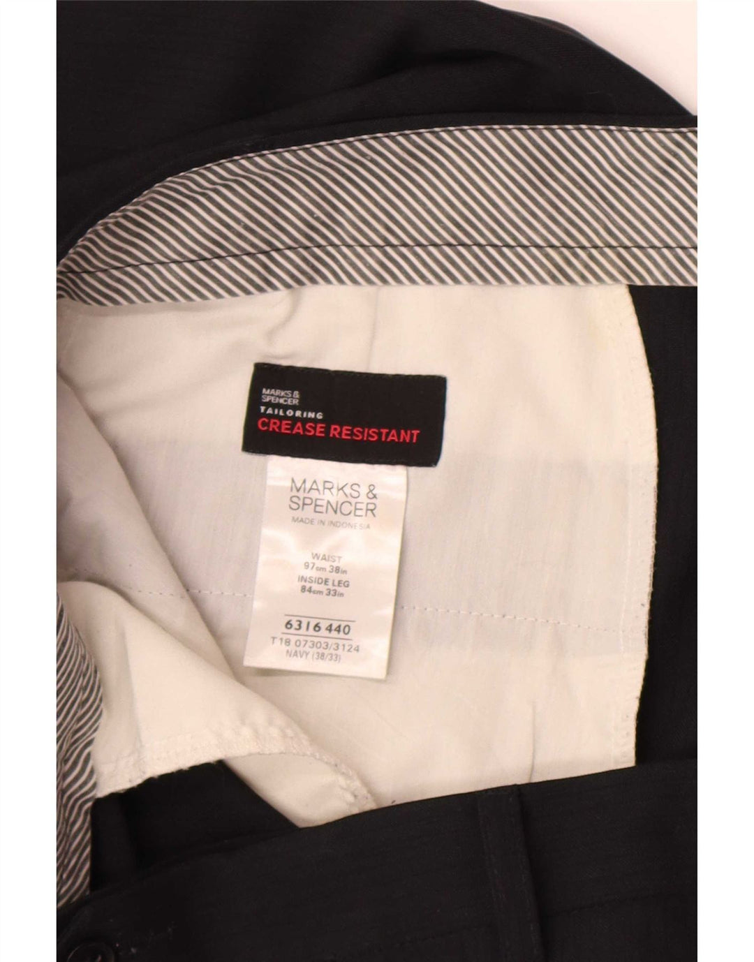 Мужские прямые костюмные брюки Marks & Spencer W38 L33 темно-синие из полиэстера