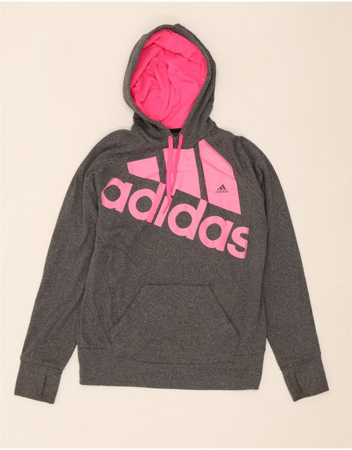 ADIDAS Womens Graphic Hoodie Jumper UK 16 Large Grey Polyester Vintage Adidas and Second-Hand Adidas from Messina Hembry 