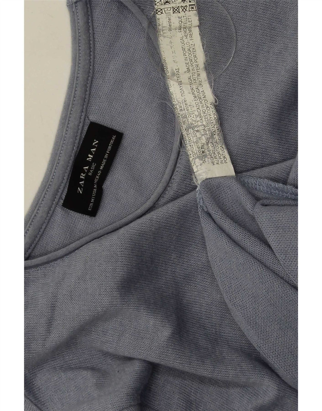 Мужской джемпер с круглым вырезом Zara, хлопковый средний синий цвет