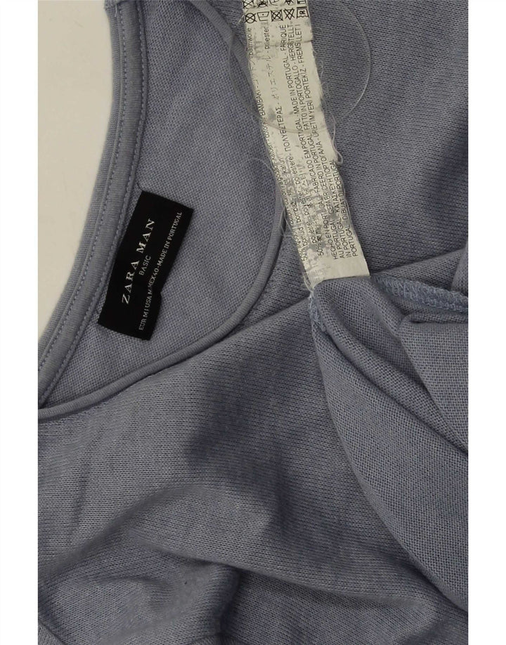 Мужской джемпер с круглым вырезом Zara, хлопковый средний синий цвет