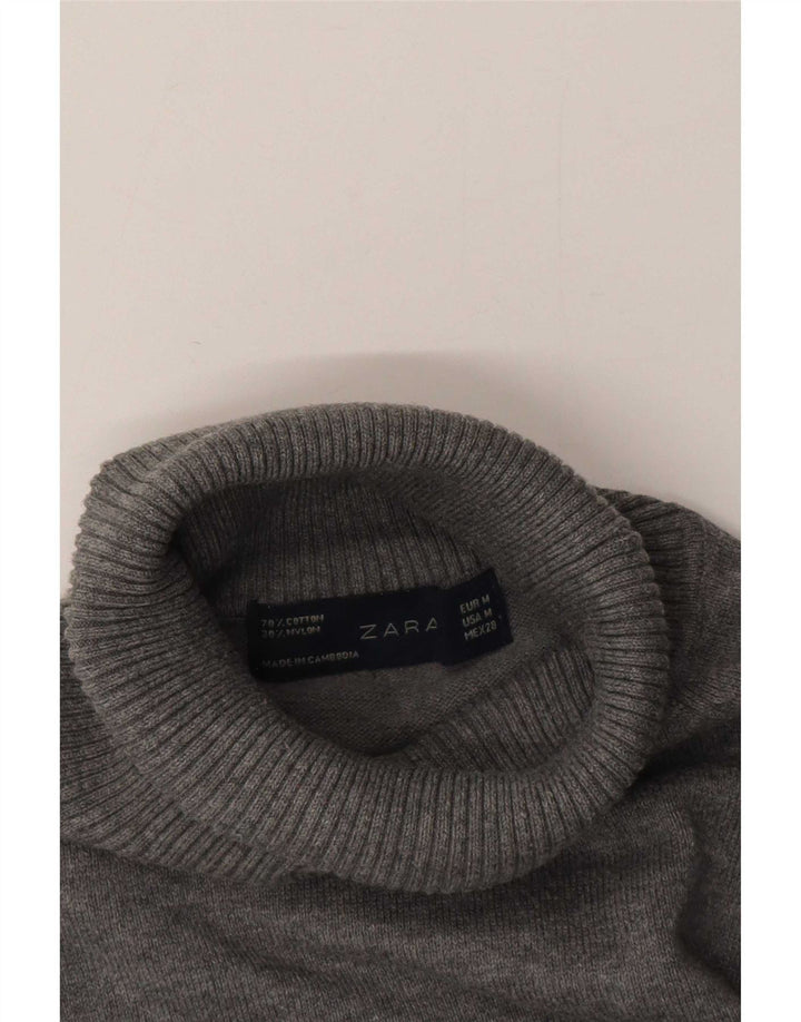 Женский джемпер с высоким воротником Zara UK 14, хлопковый средний серый цвет