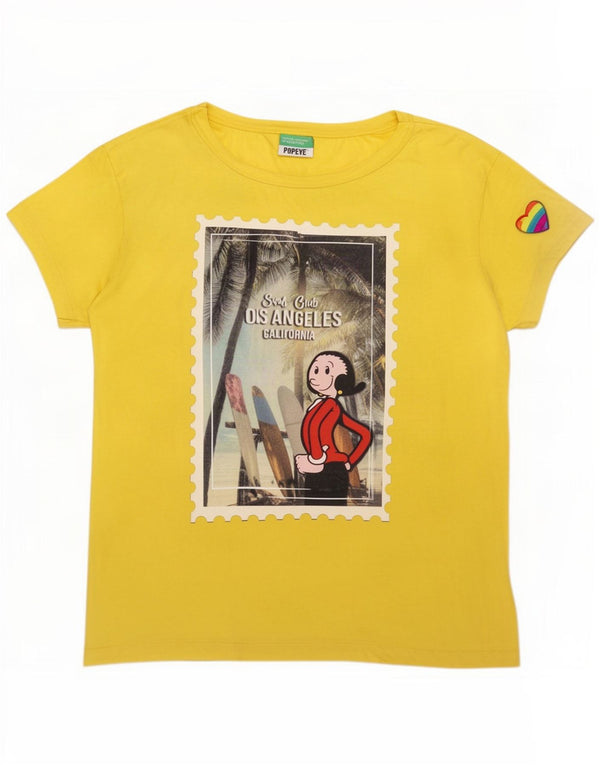 Женская футболка Benetton с рисунком Popeye Top UK 14, хлопковый средний желтый цвет
