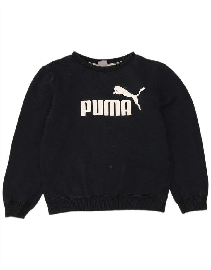 Укороченный свитшот с рисунком Puma для девочек 11–12 лет, черный полиэстер