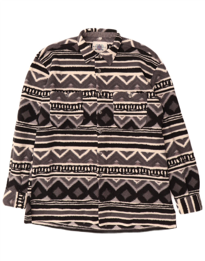 Винтажная мужская флисовая рубашка, большая серая рубашка с геометрическим рисунком