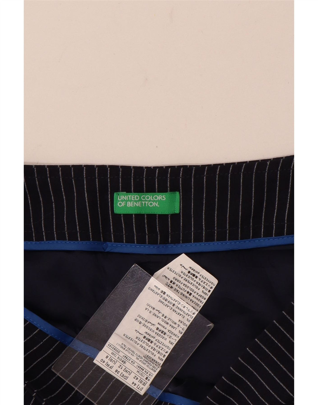 Женская прямая юбка Benetton UK 12 Medium W32 Темно-синяя в тонкую полоску