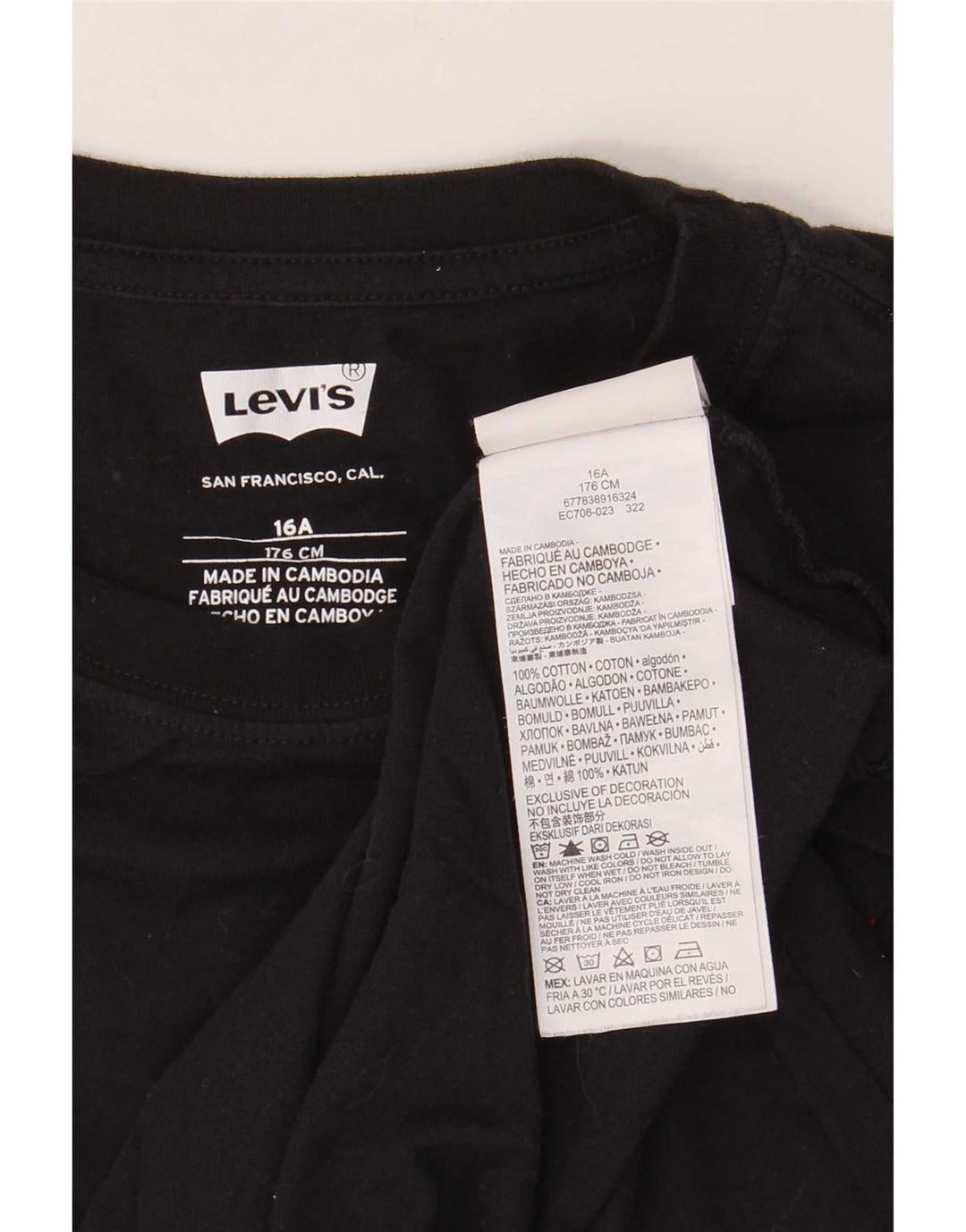 Топ Levi's для мальчиков с длинными рукавами 15-16 лет, черный хлопок