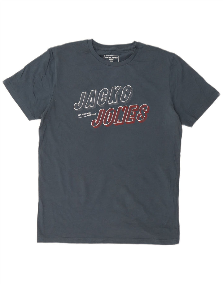 Мужская футболка с рисунком JACK & JONES, топ среднего размера, темно-синий, хлопок