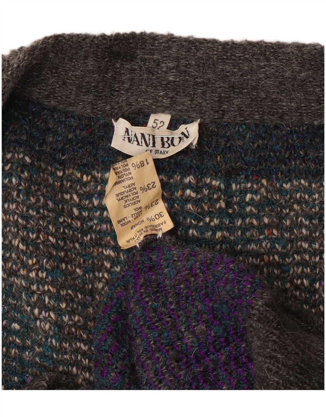 Мужской свитер-кардиган NANI BON IT 52, большой серый, шерсть с цветными блоками