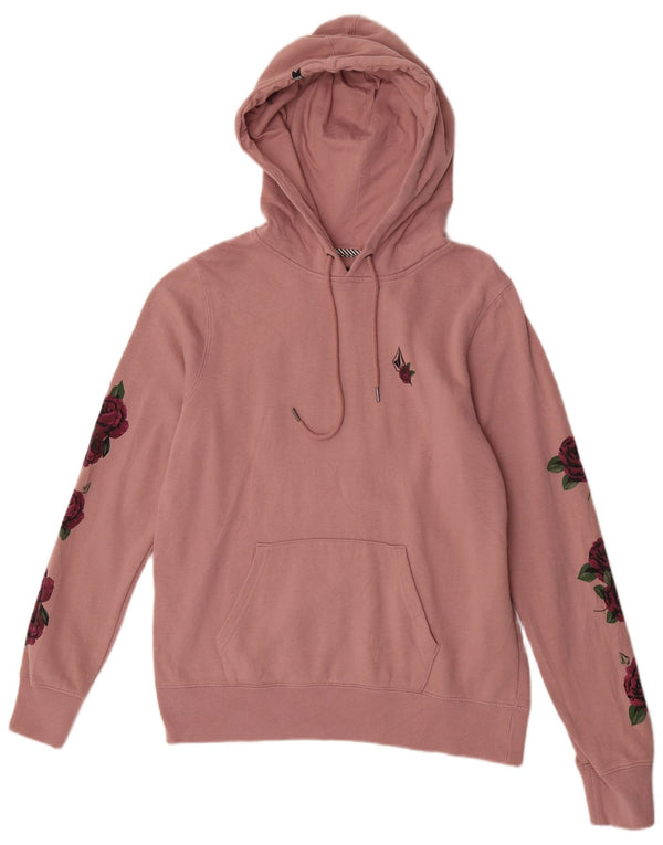 Женский джемпер с капюшоном Volcom UK 14, хлопок среднего розового цвета с цветочным принтом