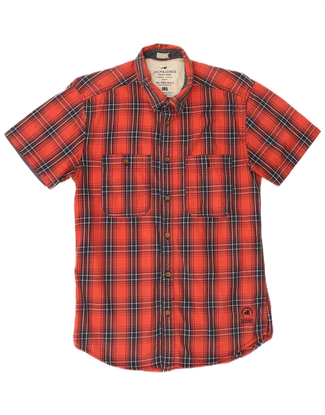 Мужская рубашка с коротким рукавом Jack & Jones, хлопковая красная клетка среднего размера