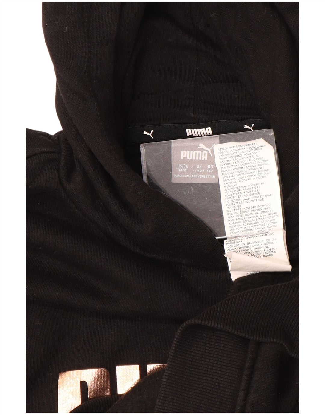 Толстовка с капюшоном PUMA для девочек 11-12 лет, черный хлопок